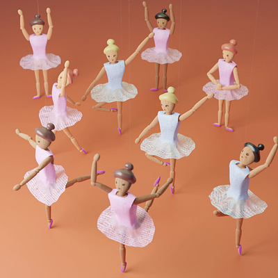 Nine Ladies Dancing 3d animation ballerina ballet carol christmas claymation doll stopmotion toys wooden