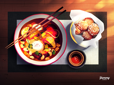 Bowl asia asianfood culture deco digital discovery draw drawing food illustration lighting poster travel