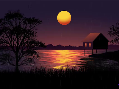Night with hut at river in the moonlight animation adobe after effect after effect after effect animatiom animation animations house illustration moon moon animation moonnight motion graphics night night animation river river animation tree water animation