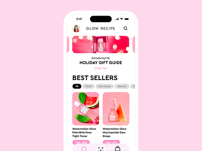 Glow Recipe app checkout design e commerce mobile pink prototype scan skincare