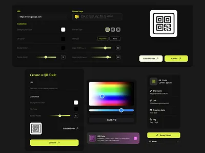 URL Shortener - UI Elements analytic asset box card color palette dashboard design elements generator list management presentation qr code select shortlink ui ui kit url ux website