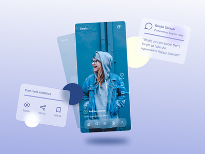 Instagram Reels in Glassmorphism branding card comments elegant entertainment floating glass glassmorphism instagram reels mobile mobile app mobile screen redesign reels scroll shadow social media soothing ui ui trend