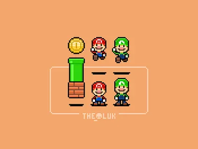 Pixel Art Characters - Super Mario Bros characters illustration mario and luigi pixel art pixel artist pixelart retro games super mario bros theoluk video games