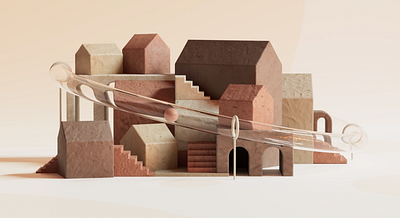 Terra 3d cinema4d clay illustration motion town village