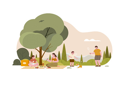 Picnic eat family food illustration landscape play