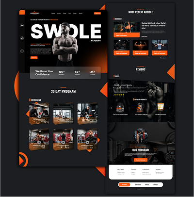 Gym Blog Landing Page 3d academy animation branding graphic design gym logo motion graphics muscle swole ui