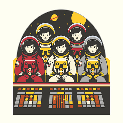 Astronauts adobe illustrator astronauts cartoon design flat design flat vector illustration graphic design illustration retro illustration sci fi sci fi illustration sci fi vector spaceship vector vintage illustration
