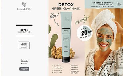 DETOX GREEN CLAY MASK branding design graphic design illustration leaflet logo packaging social media tubę design vector