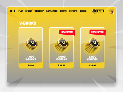 Fortnite V-Bucks Shop buttle royale coin concept epic games esports fortnite game game design minimal shop ui ux v bucks