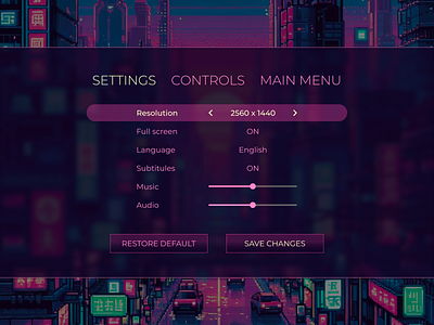DailyUI #007 - Settings cyberpunk dailyui game product design settings tokyo ui ux