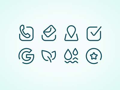 Miny icon set 2d branding call check design digital eco google icon kapustin location mail outline pack phone quality recycling set vector water