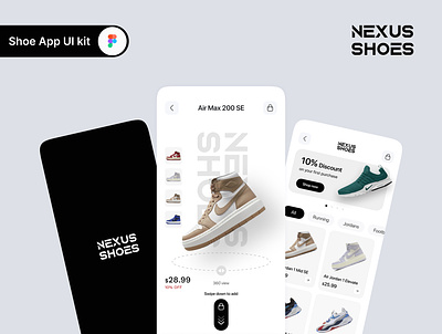 Shoe App addidas air jordan app dark light version fashion e commers mobile app ui nexus nike shoe app shopping app ui ux design kit