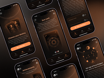 Natal chart | Mobile Horoscope App achievements app app design cards colored concept design destiny future horoscope illustration mobile natal chart new share space ui ux ux design