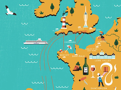 Ferries 2d digital editorial flat folioart holidays illustration map michael driver summer travel