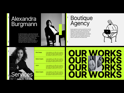 Boutique Agency Pitch Deck Concept agency boutique branding contemporary editorial neon green pitch pitch deck powerpoint presentation slides typography ui