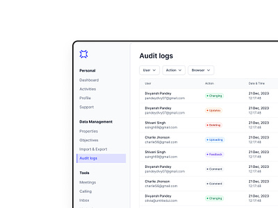 Audit Logs UI audit logs design navigation problem solving product design saas tables ui ux