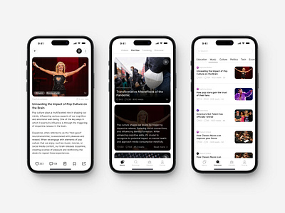 News Reader App ai app ai feature app design clean design clean ui discover home page minimalist news ai app news app news reader app news social app simple social app social media app ui design uiux user interface