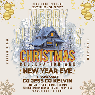 Christmas Party Flyer christmas party flyer clean club eve event gold merry new year eve night party party xmas bash