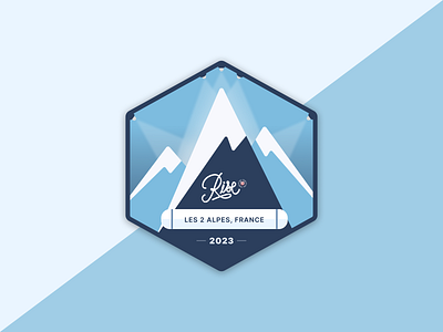 RISE Festival Adventure Badge 2023 badge branding design france graphic design illustration les 2 alpes logo mountain badge mountains music badge music festival rise 2023 rise badge rise festival skiing snowboard badge snowboarding vectors