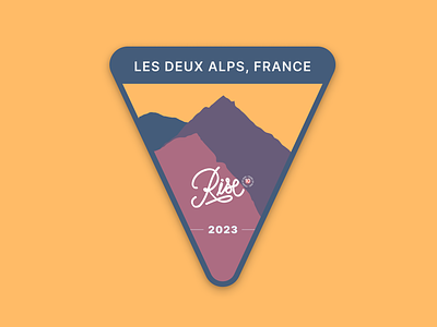 Music Festival Mountain Badge 2023 adventure badge badge badge illustration badges branding design france french alpes graphic design illustration les 2 alpes logo mountain badge mountains rise 2023 rise badge rise festival travel badge triangle badge