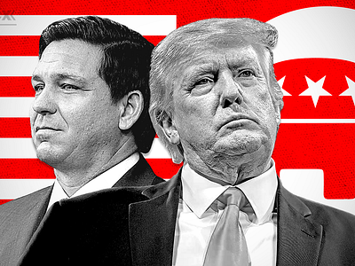 Donald Trump v. Ron DeSantis graphic design politics primaries trump us