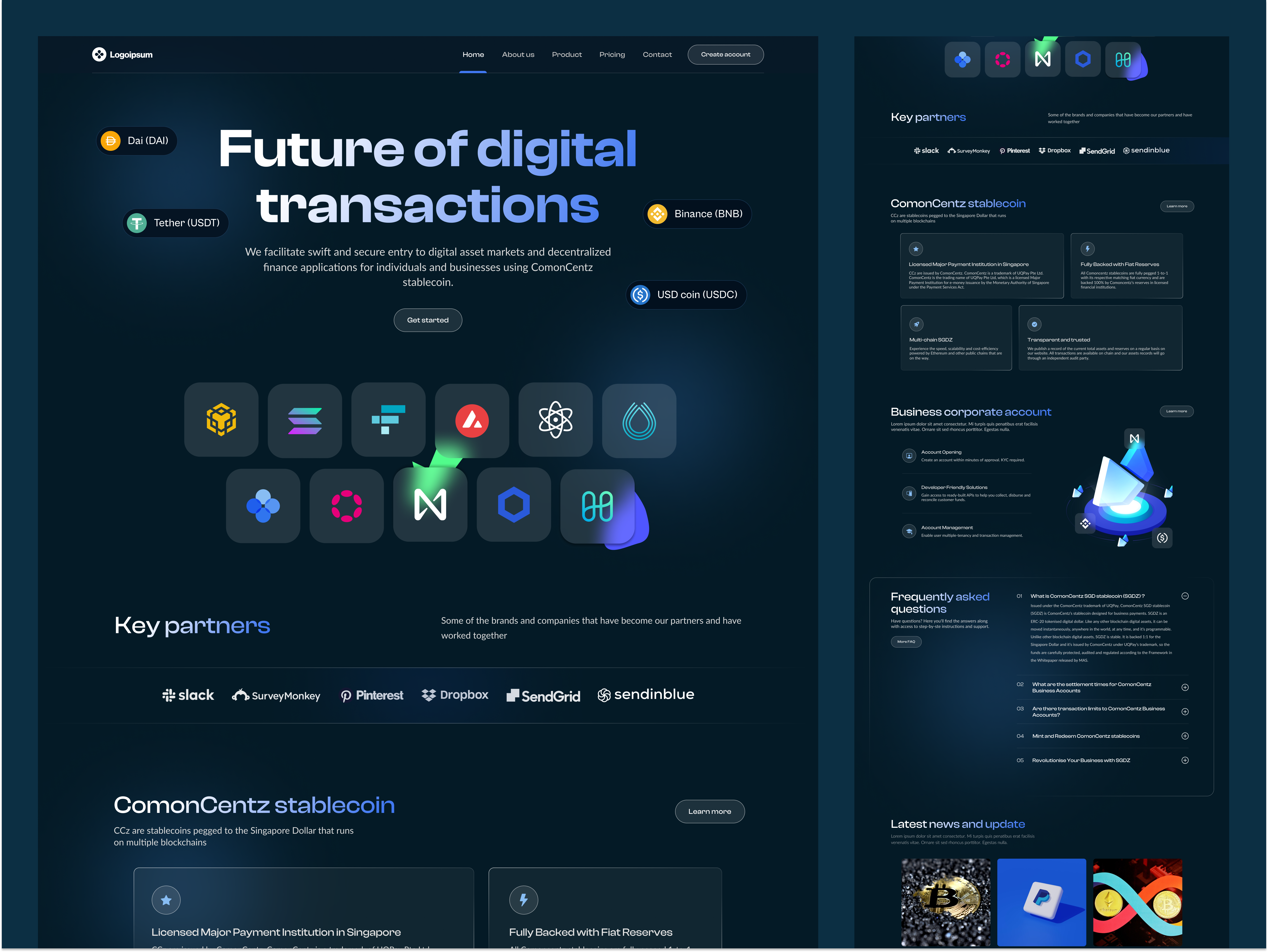 Stablecoin web landing page bitcoin crypto cryptocurrency dark mode ethereum figma finance landingpage stablecoin ui designer usd usd coin web 3.0 web design