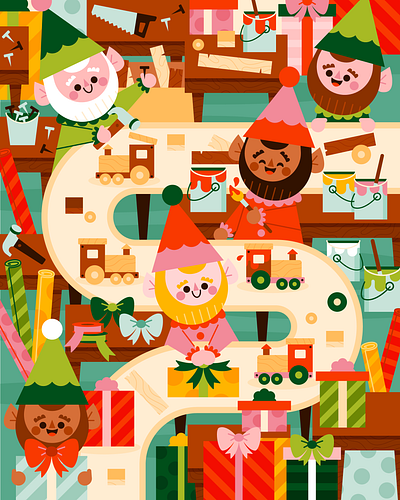 Santa's Workshop character christmas cute elf fun happy holiday illustration retro santa