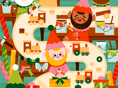 Santa's Workshop character christmas cute elf fun happy holiday illustration retro santa