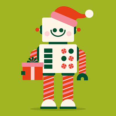 Christmas Robot character christmas cute fun happy holiday illustration retro robot