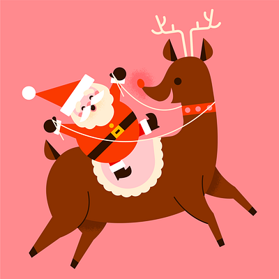 Run Run Rudolph character christmas cute fun happy holiday illustration reindeer retro rudolph santa