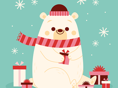 Happy Winter bear character christmas cute fun happy holiday illustration polar bear presents retro winter