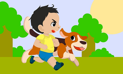 boy with puppy morning run branding design flat design graphic design illustration logo vector