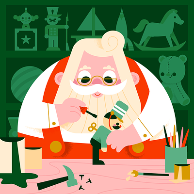 Hard at Work character childrens book christmas cute fun happy holiday illustration kidlit retro santa toy