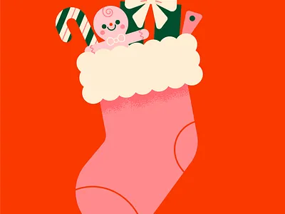 The Stockings Were Hung christmas cute design fun happy holiday illustration retro stocking toys