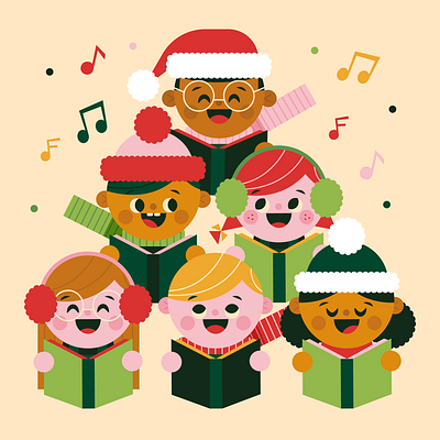 Caroling, Caroling caroling character christmas cute fun happy holiday illustration kidlit kids retro sing