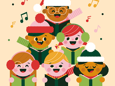 Caroling, Caroling caroling character christmas cute fun happy holiday illustration kidlit kids retro sing