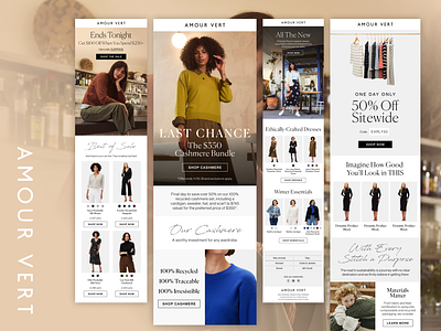 Amour Vert Email Designs brand design digital email email design fashion french graphic design luxury ui