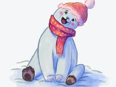 Polar Bear with Winter Cap cartoon children illustration instagram storybook