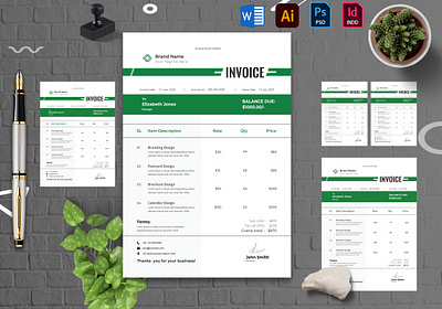 Minimal Invoice Layout Design, minimal green invoice template a4 design design template editable graphic design modern