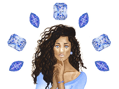 Sapphire Portrait - September drawing elle powell art fashion illustration gemstones jewelry store purple purples sapphire sapphire sapphire portrait september birthstone travel and fashion illustration watercolor watercolor painting