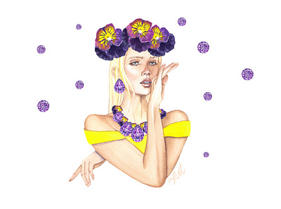 Amethyst Portrait - February amethyst amethyst portrait design drawing elle powell art fashion design fashion illustration february birthstone gemstones hyde park jewelers illustration portrait purple and yellow travel and fashion illustrator watercolor watercolor painting