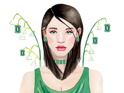 Emerald Portrait - May beautiful women design drawing elle powell art emerald emerald portrait fashion design fashion illustration green outfit hyde park jewelers illustration may birthstone portrait travel and fashion illustrator watercolor painting