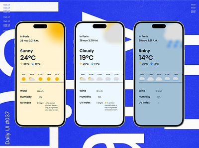 Daily UI 037 - Weather Design app application branding challenge cloud cloudy daily dailyui dailyuichallenge day design graphic media meteo mobile rainy sunny ui ux weather