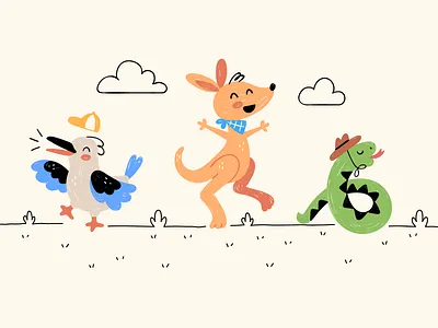 Read with Joey animal cartoon cute design flat illustration joey kangaroo kookaburra mascot minimal simple snake ui vector