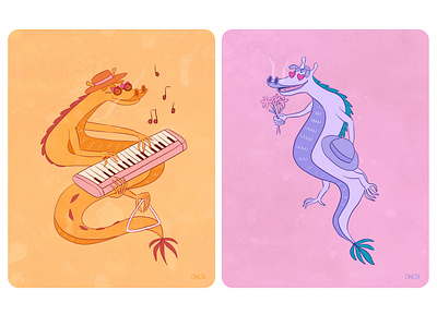 Dragons in love animals collection digital illustration flowers graphic design illustration in love love musician new year orange pink procreate illustration tasha metamorfosis valentines day