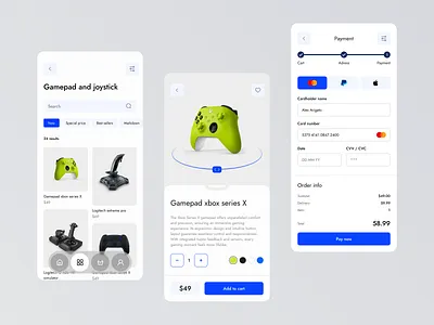 Tech store - app 3 screens app checkout design design ui ios mobile app product page shot ui ui shot uidesign xbox
