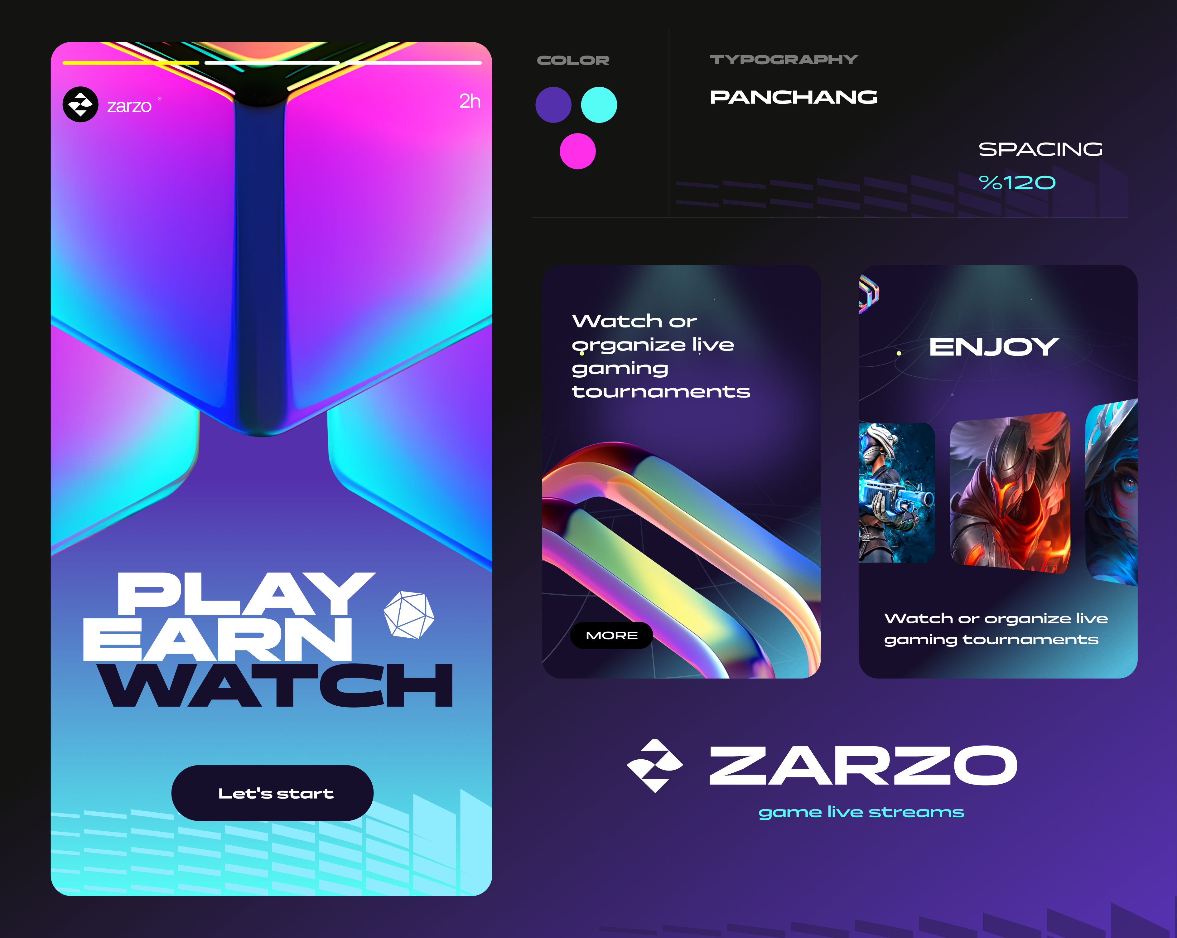 Zarzo- Live Streams Brand Identity 3d brand identity branding card creative design game live streams live streams logo rainbow story