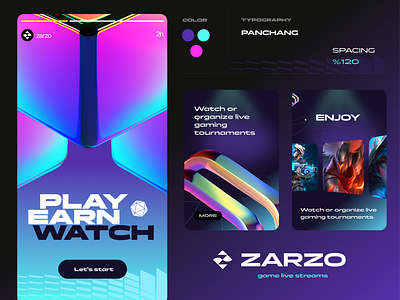 Zarzo- Live Streams Brand Identity 3d brand identity branding card creative design game live streams live streams logo rainbow story