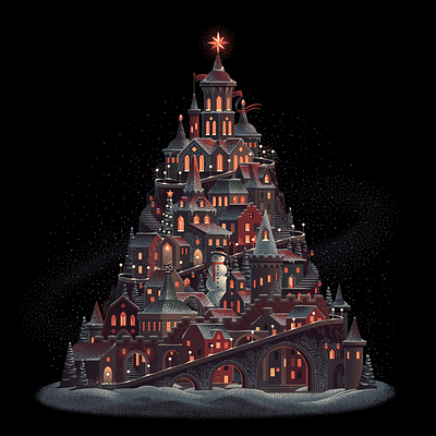 Christmas Village christmas christmas tree illustration just for fun lights mount old town procreate snowman star village