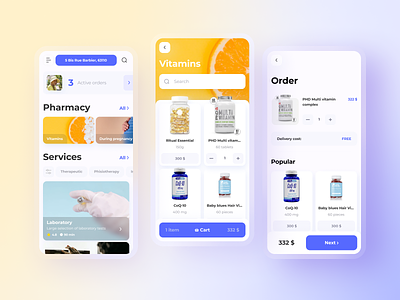 Online pharmacy app digital drugs health medicine minimal mobile pharm ui ux